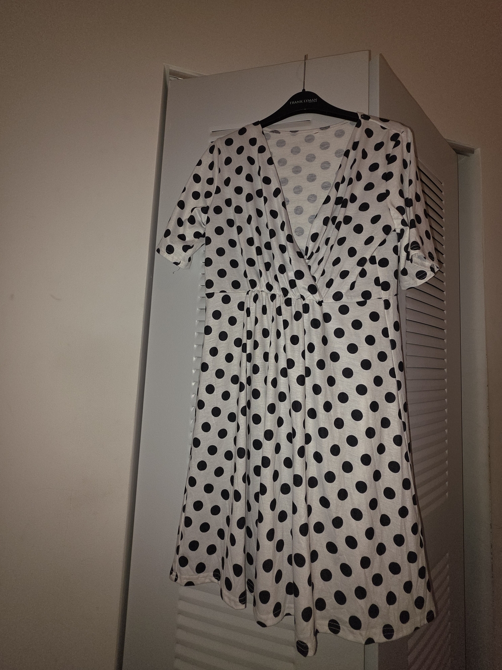 Unknown Brand White Midi Dress with Black Polka Dots